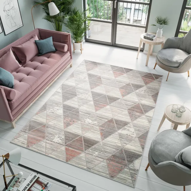Tapiso Asthane Vloerkleed Grijs Roze Woonkamer Slaapkamer Tapijt Grijs1