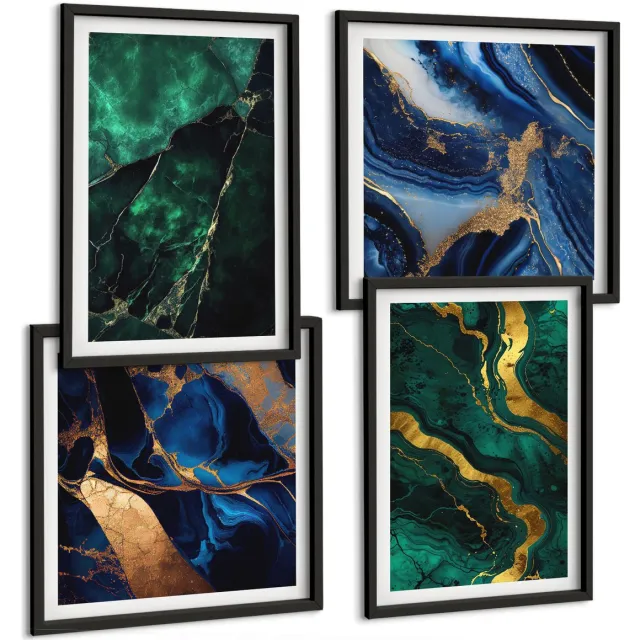 Coloray 4-Delige Schilderij Set - Elegante Abstracte Steenpatronen - 40 x 40 cm En 40 x 60 cm - Wanddecoratie - Moderne Interieurdecoratie - Moderne Wanddecoratie Zwarte lijst