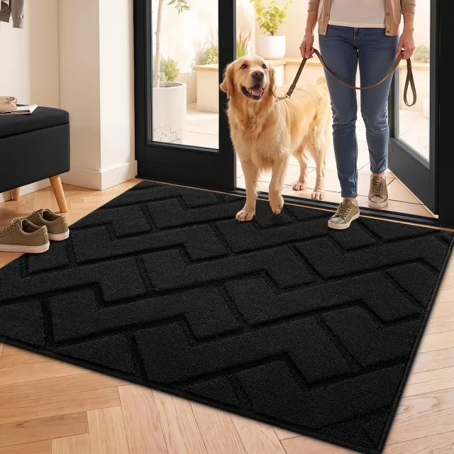 Famanu Binnen deurmat, schoonloopmat en vuilschraper, antislip en machinewasbaar, waterabsorberend, voor entree, gang, keuken en slaapkamer - 80 x 100 cm Zwart