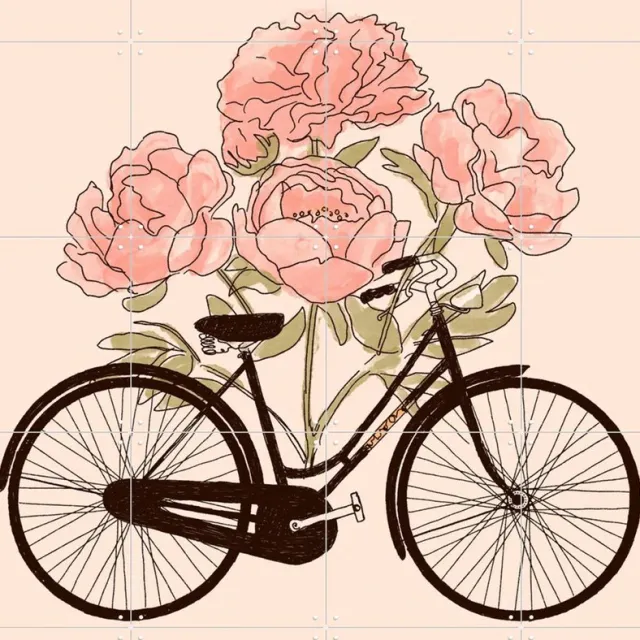 IXXI Bicycle Cities Paris, Florent Bodart - 80 x 100 cm - Grote wanddecoratie en posters - Line art, Illustraties, Speels, Vintage, Slaapkamer Pastel kleuren / Roze