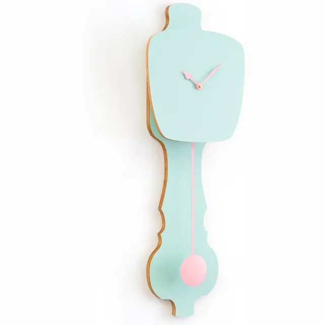 Kloq Wandklok met Pendule - Batterijen Inbegrepen - Wanddecoratie - Quartz Beweging - Niet-Tikkend Batterij Aangedreven - Pistache Groen & Perzik Pastel - Small Pistache Groen & Roze