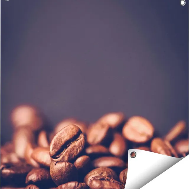 Gards Tuinposter Koffie Bonen op een Zwart Achtergrond - 60x60 cm - Tuindoek - Tuindecoratie - Wanddecoratie buiten - Tuinschilderij Multikleur
