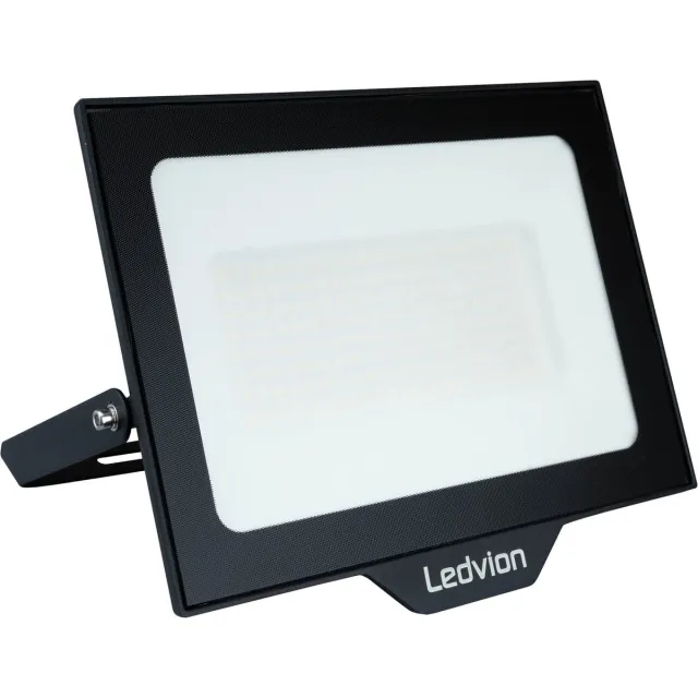 LEDVION ECO LED-schijnwerper buiten, IP65, 100W, 110lm/W, koel wit, 6500K, superhelder, breedstraler, buitenlamp Zwart