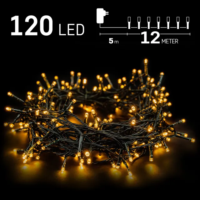 Emos Kerstverlichting buiten - 12 meter 120 LED - Warm Wit - Lichtsnoer - IP44 Stekker met timerfunctie - Kerstboomverlichting - geschikt voor binnen en buiten - kerstverlichting led