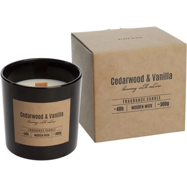 Cosy & Trendy Geurkaars in Glas - Vanilla / Cedarwood - Houten Lont - Brandtijd: 40-uur - Ø10x(H)10cm titel