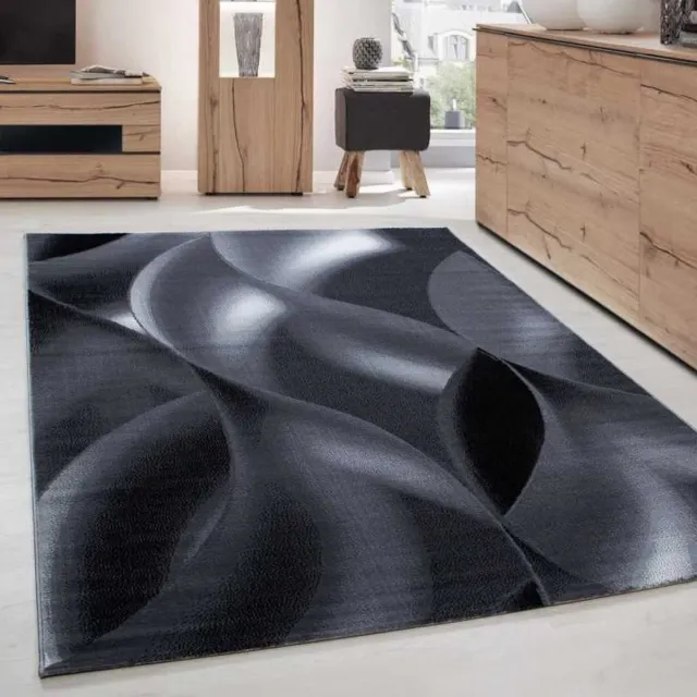 TapisTrend Designer tapijt Zwart 160x230 cm Modern design vloerkleed voor de woonkamer met korte pool en golvend patroon