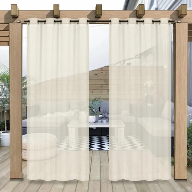Dailygoods- Gordijnen Waterdicht Dailygoods- Buiten Gordijnen Waterdicht - Outdoor Gordijnen - Buitengordijnen voor Pergola - Semi-transparante Voile - 2 Panelen - 132 x 213 cm - Tuingordijnen Doorvoertule Beige