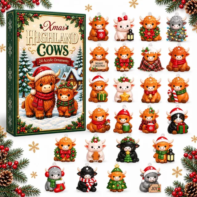 Namajunas kerst thema Hooglandkoe adventskalender - 24 schattige miniatuur decoraties van acryl hooglandkoeien - feestelijke kerstboom ornamenten voor thuisversiering - een uitstekend cadeau Meerdere kleuren