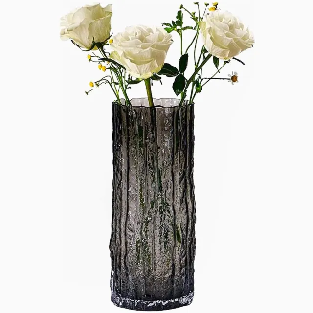 Imperatoris Glazen Vazen / Glazen Flessen – Mini Decoratieve Vaas Flesjes – Helder Glas – Inclusief Strik – 10 x 10 x 25 cm – Rookgrijs