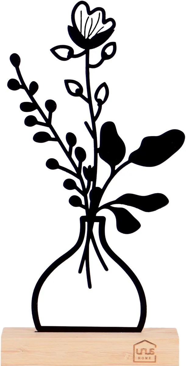 UNUS Decoratieve bloemenvaas Ulrike van metaal op bamboevoet zwart