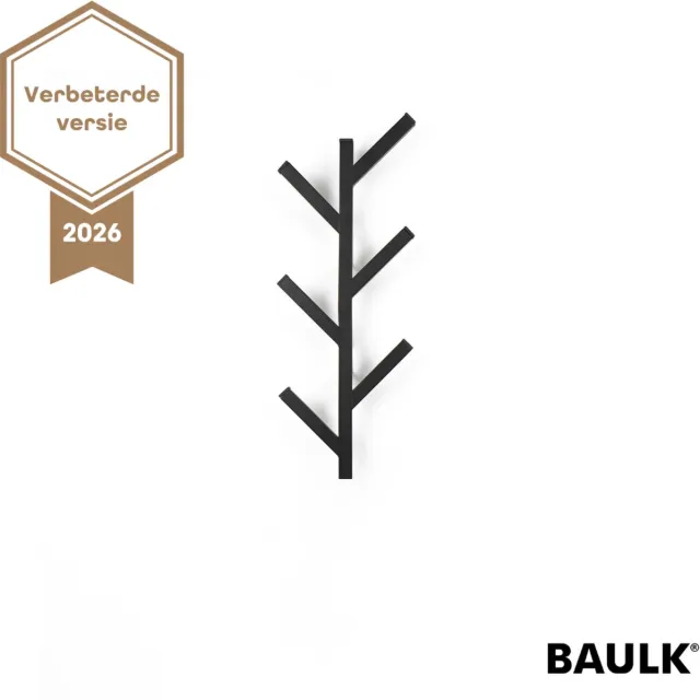 BAULK® Kapstok – Wandkapstok – Kapstok hangend – Verticaal - Zwart – Modern – Smal – 44cm