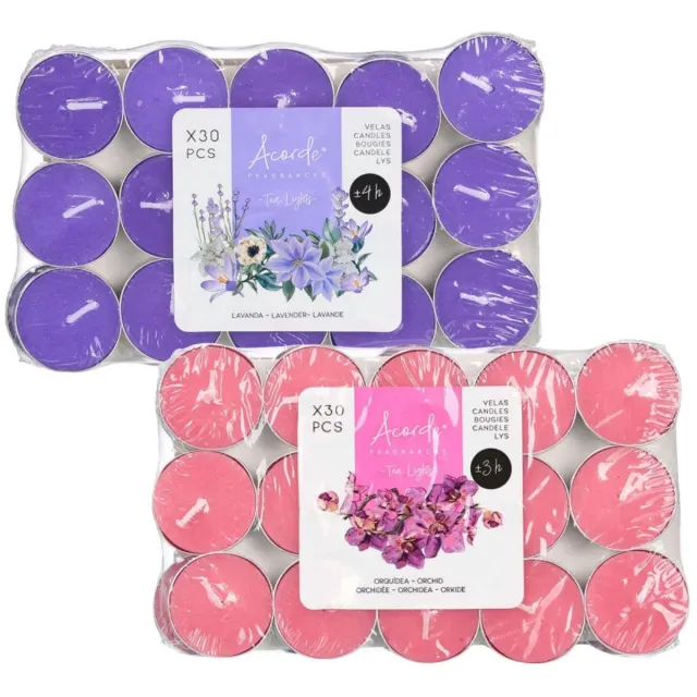 Atmosphera Acorde theelichtjes - 60x - 30x lavendel - 30x orchidee - aroma/geurkaarsen Koraalroze