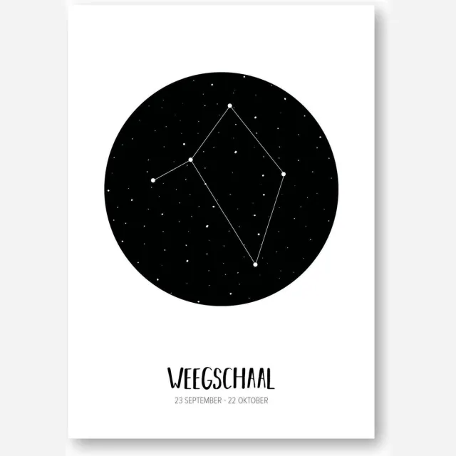MOODZ design Sterrenbeeld poster Weegschaal | A3 formaat | zwart-wit | MOODZ design