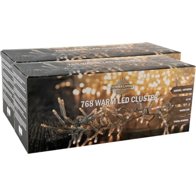 Svenska Living Clusterverlichting - 2x - 768 led lampjes -warm wit - 450 cm transparant snoer - kerstverlichting