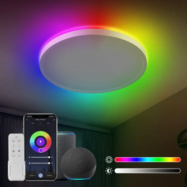 anten RGB LED Plafondlamp - Plafonniere - Modern - Binnenverlichting-Dimbaar 8 staps - Hal slaapkamer lamp 3000K-6500K - 24W - Met afstandsbediening - Wit
