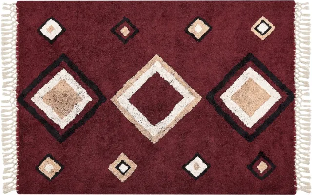 Beliani SIIRT - Laagpolig vloerkleed - Rood - 160 x 230 cm - Katoen