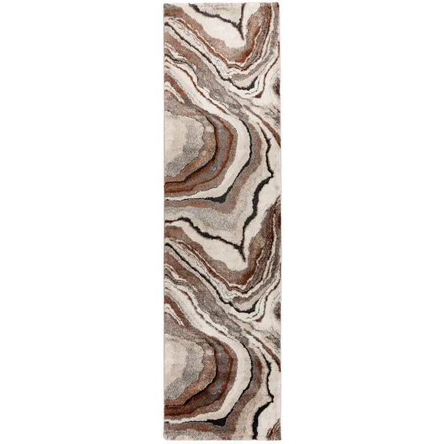 Padiro laagpolige designloper 80 x 300 cm - terracotta - modern abstract ontwerp - voor vloerverwarming - van polypropyleen, polyester en jute oranje