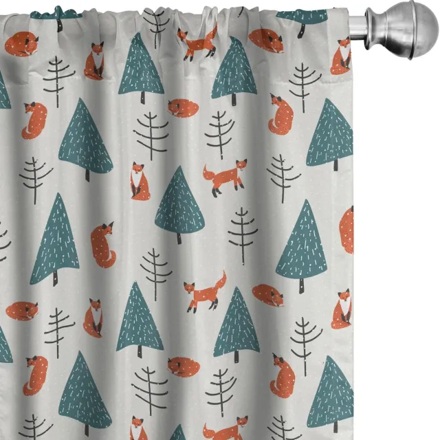 ABAKUHAUS Gordijnen – Sneeuwachtige winter in het bos – 2x75x175 cm – Microvezel Teal