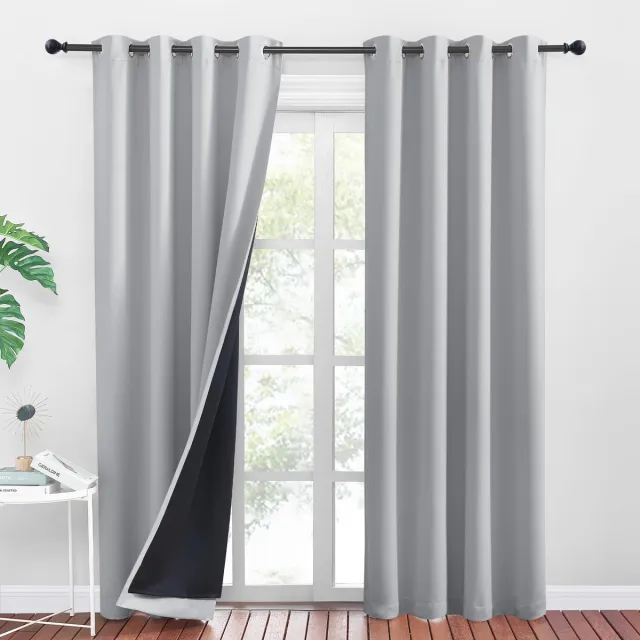 Ibenzoa Dubbellaagse Thermische Gordijnen Set – Lichtgrijs, 245 x 140 cm (Set van 2) ZilverGrijs