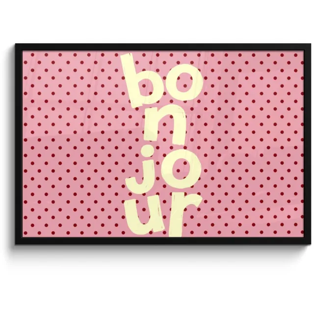 FrameYourWall Poster in lijst - Fotolijst 90x60 cm - Posters - Bonjour - Stippen - Roze- Geel - Posterlijst zwart - Decoratie - Wanddecoratie woonkamer - Muurdecoratie slaapkamer