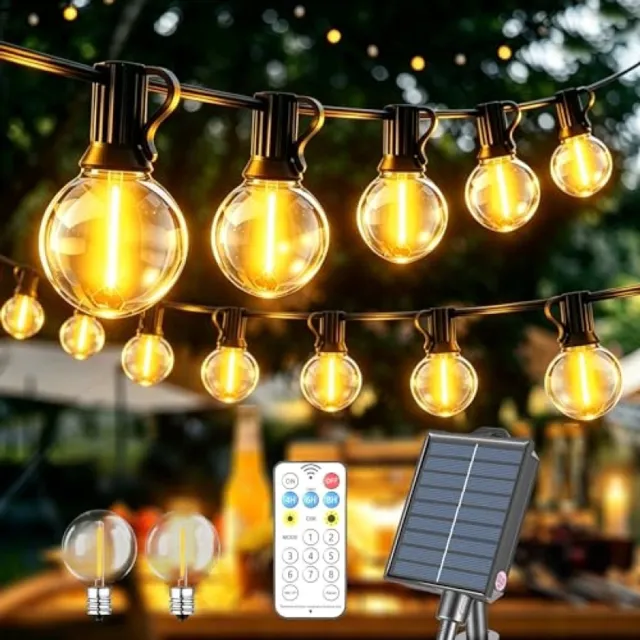 ModernStore 30 Meter LED Lichtsnoer op Zonne-Energie voor Buiten, Warmwit, IP44 Waterdicht, Dimbare Lichtslingers voor Tuin en Terras