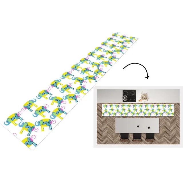 KitchenYeah Keukenloper - Keukenmat - Olifant - Geel - Ornament - Patronen - Keuken vloerkleed Multicolor