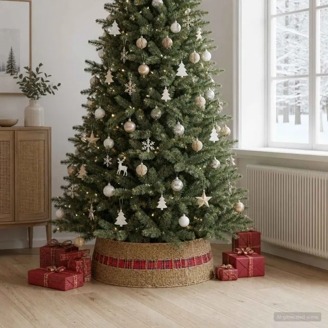 vidaXL Kerstboomkraag Rond Naturel Dia. 90 x 28 cm Zeegras