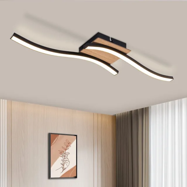NETTLIFE Plafondlamp LED - Hout - zwart - 3000K Warm Wit Licht - Modern Plafondverlichting - 2-Lichts - Metaal - voor Woonkamer | Slaafkamer | Keuken - 12W