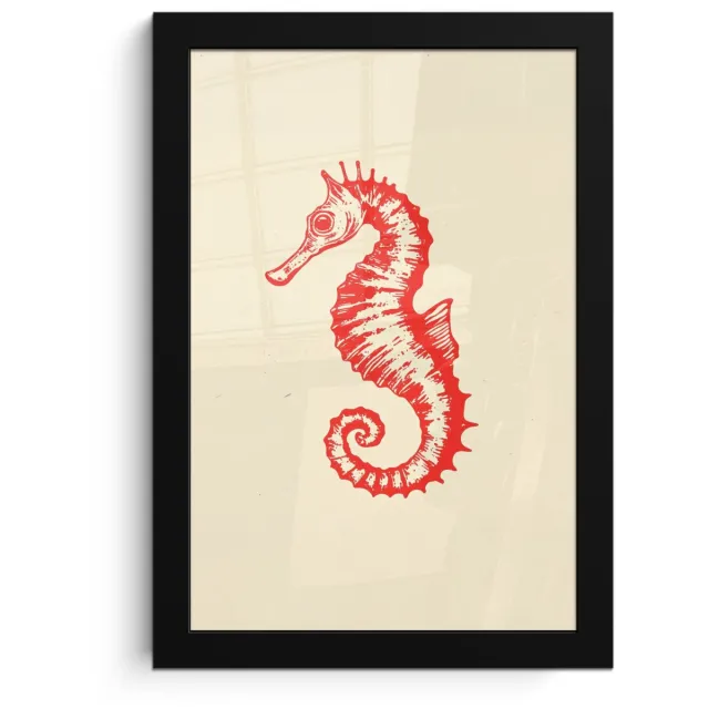 FrameYourWall Poster in lijst - Fotolijst 20x30 cm - Posters - Zeepaardje - Rood - Fijne details - Posterlijst zwart - Decoratie - Wanddecoratie woonkamer - Muurdecoratie slaapkamer