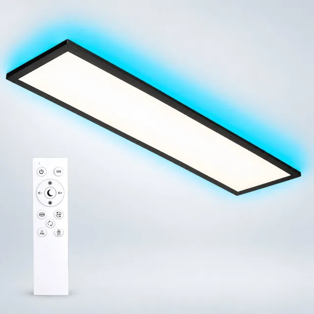 LOVHAUS LED Plafondlamp 120x30 cm Zwart – 40W 4400LM – RGB Achtergrondverlichting – 3000K-6500K – Met Afstandsbediening