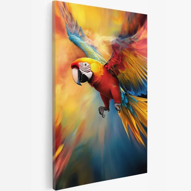 Saammp Canvas Schilderij - Papaegaai - Abstract - Dieren - Natuur - 30x45 - Foto op canvas - Wanddecoratie - Muurdecoratie Woonkamer - Slaapkamer decoratie - Canvas Print Multicolor