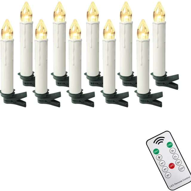 NAIZY 10x LED Kaarsen Kerstkaarsen draadloos warm wit Kerstkaars met timerfunctie afstandsbediening Kerstkaarsen LED kaars met clip, voor feestdecoratie bruiloft feest, zonder Batterij