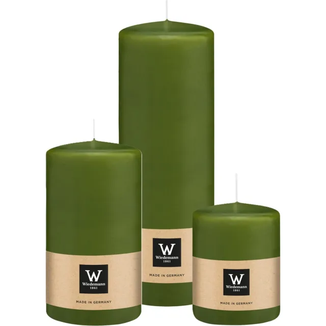 Wiedemann Cilinderkaarsen/stompkaarsen - set van 3 - olijfgroen - 6x8/7x13/7x20 cm Olijf groen