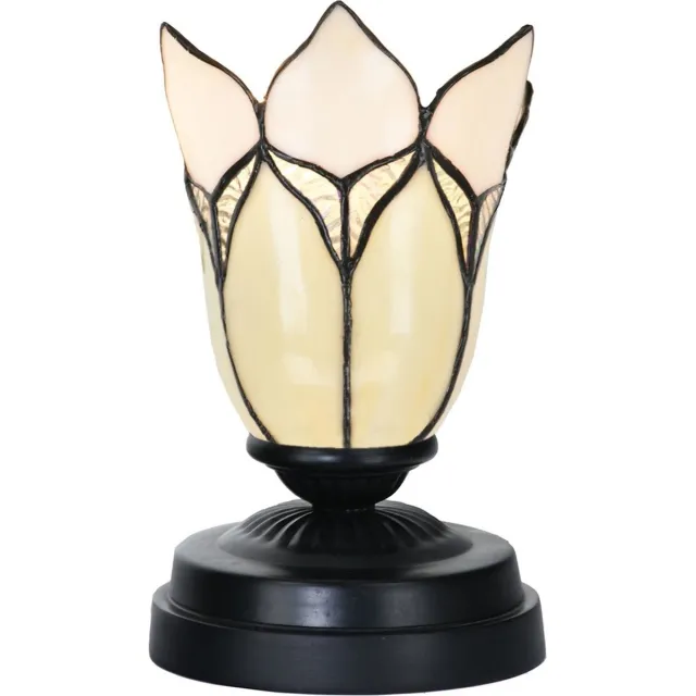 Coloured by Art Tiffany lage tafellamp zwart met Lovely Flower White - Art Deco Trade Wit