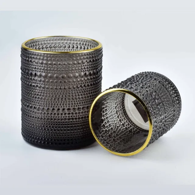 mondex Theelichthouder Smoke Grey - waxinelichthouder smoke kleur met gouden rand - zwarte waxinehouder