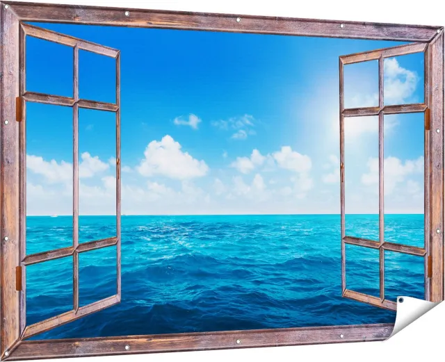 Gards Tuinposter Doorkijk Water Midden op Zee met Zonneschijn - 180x120 cm - Tuindoek - Tuindecoratie - Wanddecoratie buiten - Tuinschilderij Multikleur