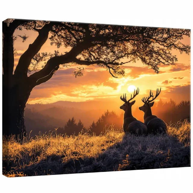 WALLARENA Canvas schilderij - 60x40 cm - afbeelding van een hert in de natuur voor slaapkamer, woonkamer en keuken multikleurig