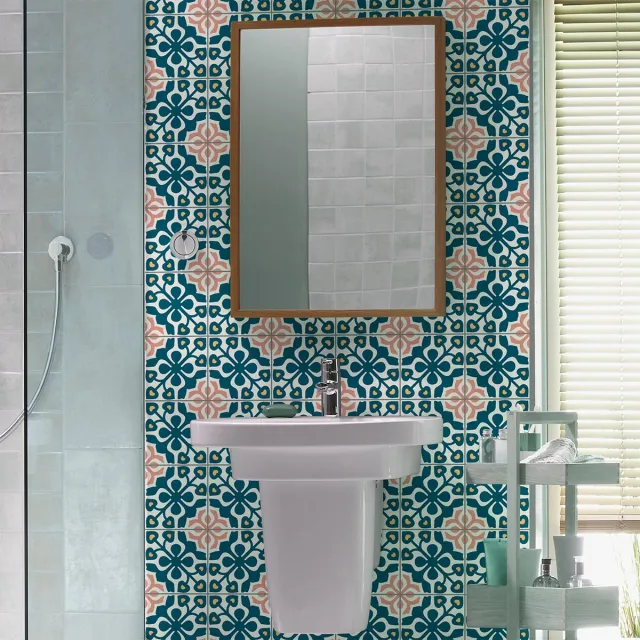 Ambiance Sticker Zelfklevende tegelmuurstickers voor keuken en badkamer - 24 Azulejos Callidora cementtegelstickers - 24 stickers 15x15cm Multi color