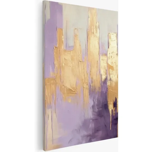 Saammp Canvas Schilderij - paars goude horizon - Abstract - 60x90 - Foto op canvas - Wanddecoratie - Muurdecoratie Woonkamer - Slaapkamer decoratie - Canvas Print Multicolor
