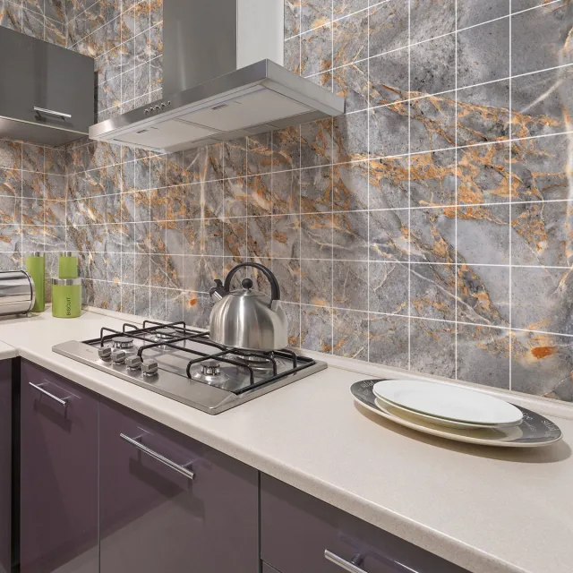 Ambiance Sticker Zelfklevende muurtegelstickers voor keuken en badkamer - 60 San Jose bruine marmer cementtegelstickers - 60 stickers 10x10cm Multi color