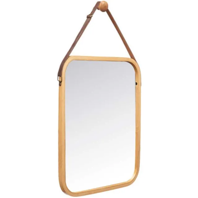 Giftdecor Spiegel Accra - bamboe - 41 x 33 cm - leren band - rechthoek - wandspiegel Naturel