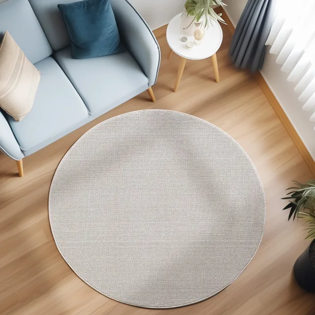 Loom Vloerkleed – Creme – Effen & Modern – Laagpolig – Geweven Vloerkleed – 200x200 cm rond