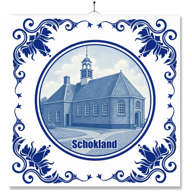 MC Living Tegel Met Opdruk | Schokland | Delft Blauw | Cadeau | Inclusief Geschenkdoos | Standaard | Ophangsysteem Multi-Color