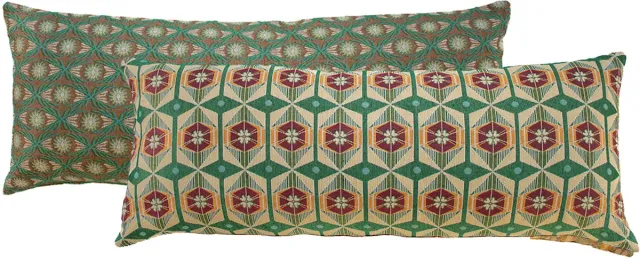 NIN-NIT Classique Nature Diamant XL kussen - 100% geweven katoen - sierkussen met bloemenprint - natuur - groen - oranje - bruin - beige - rood - blauw - multicolor - 90x35 cm