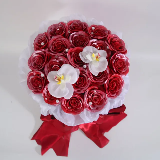 La Roselle Amsterdam Kunstbloemen Boeket met Geur – Rode Kunstrozen & Witte Orchideeën Rood en wit