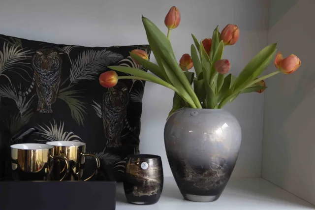 Loranto Vaas bol met bladgoud Zwart Wit Bladgoud/ Hotel Chique Vaas