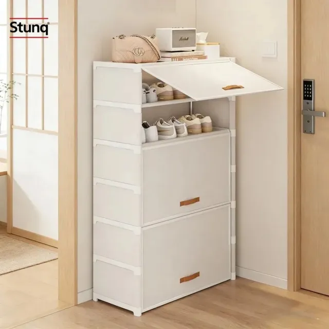 Stunq Modulaire Schoenenopberger – Stapelbare Schoenenkast met Kantelkleppen en Handgrepen, Wit