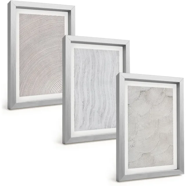 TULUP 4-Delige Schilderij Set - Patronen in het zand: lineaire geometrische structuren - 20 x 30 cm - Stijlvolle Muurdecoratie - Kantoor - Decoratieve Schilderijen Zilveren lijst