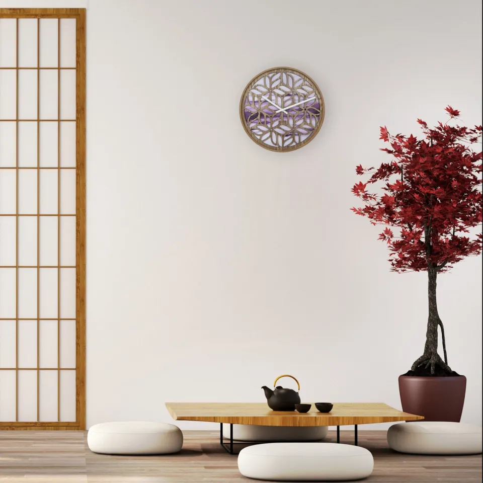 NeXtime Wandklok 40 cm - Geruisloos - Paars - Hout - "Yogi", foto 6