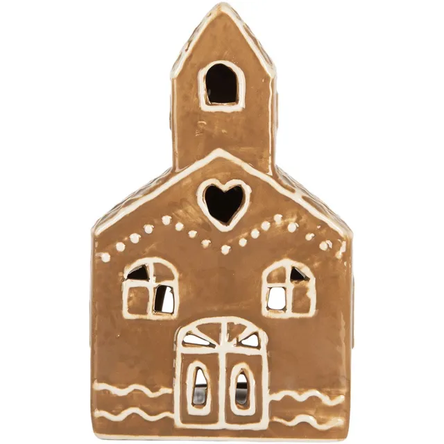 Clayre & Eef Waxinelichthouder Huis 10x10x16 cm Bruin Keramiek